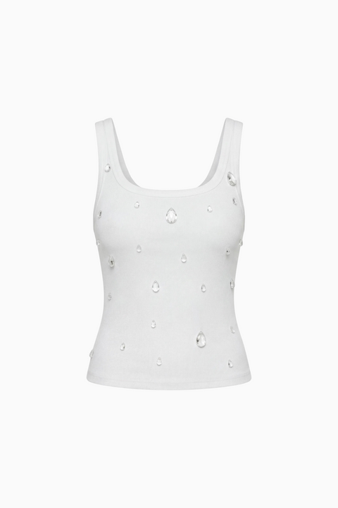 Top canelado branco com cristais em forma de gota