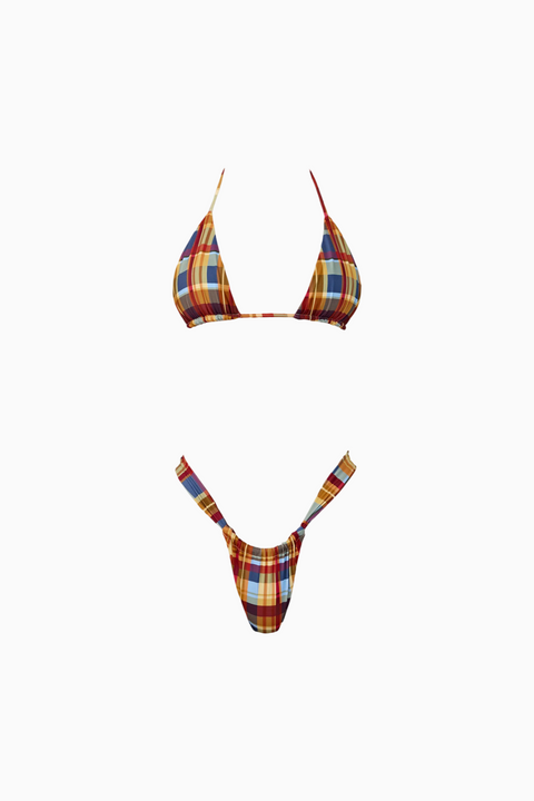 Bikini a triangolo scozzese da donna