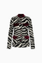 Zebra Pattern Fur Coat with Contrast Velvet