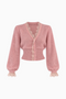 Cardigan in maglia soffice rosa con bordi in pizzo