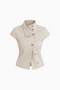 Stone Beige Structured Trench-Inspired Fitted Top