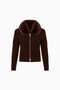 Espresso Faux Fur Collar Double-Zip Ribbed Cardigan