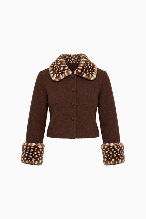 Fawn Print Collar & Cuffs Cropped Jacket