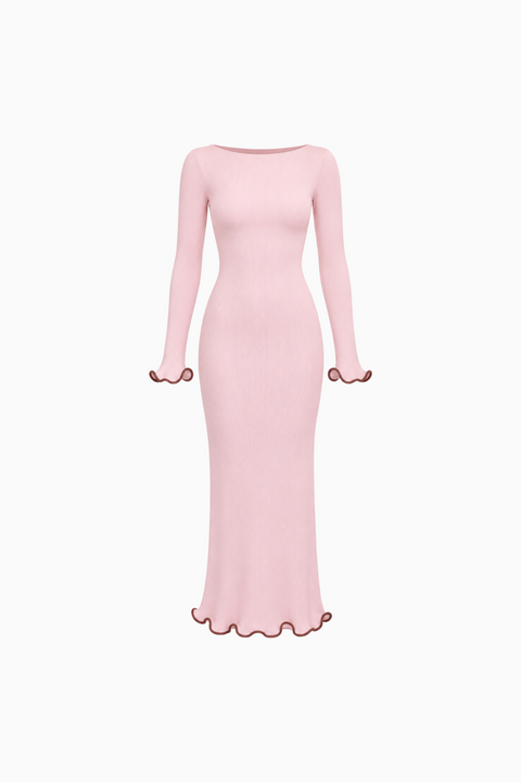 Maxikleid mit Kontrastkanten und Rüschensaum