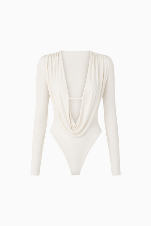 Body a maniche lunghe con scollo a cappuccio profondo