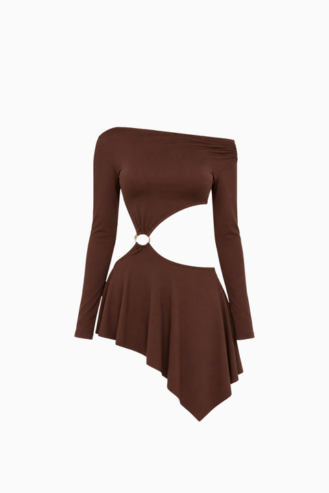 Chocolate Brown Long Sleeve Cut-Out Mini Dress