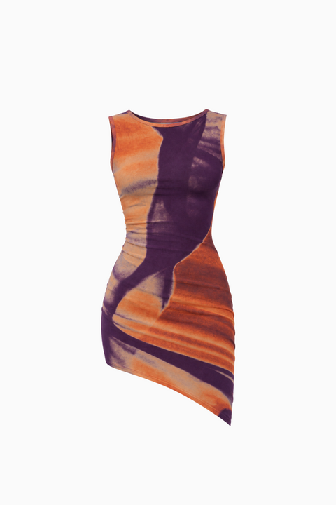 Abstract Print Asymmetric Mini Dress