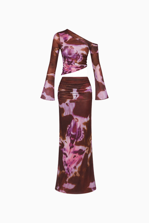 Floral Mesh Asymmetric Maxi Set
