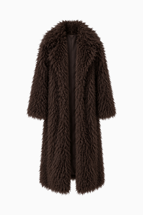 Chocolate Shaggy Faux Fur Maxi Coat