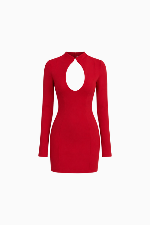 Keyhole Long-Sleeve Mini Dress