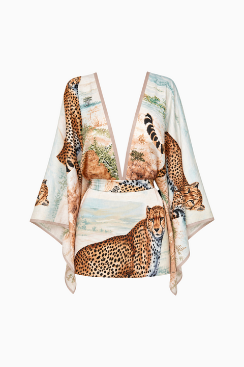 Plunging V-Neck Leopard Landscape Resort Dress