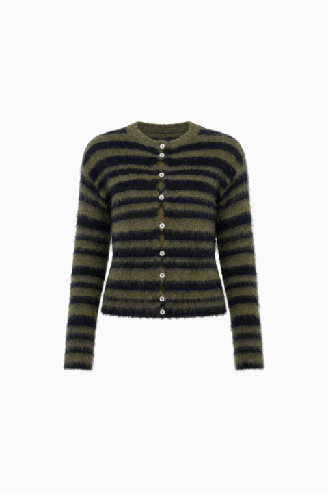 Fluffy Long Sleeve Striped Cardigan