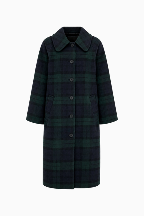 Tartan Check Button-Front Maxi Coat