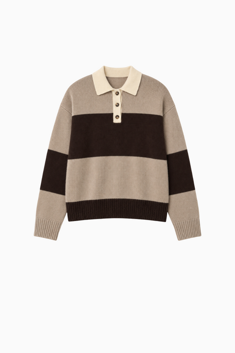 Relaxed Fit Half-Button Striped Sweater