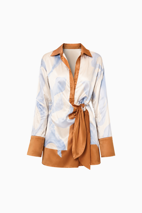 Abstract Floral Long Sleeve Mini Dress