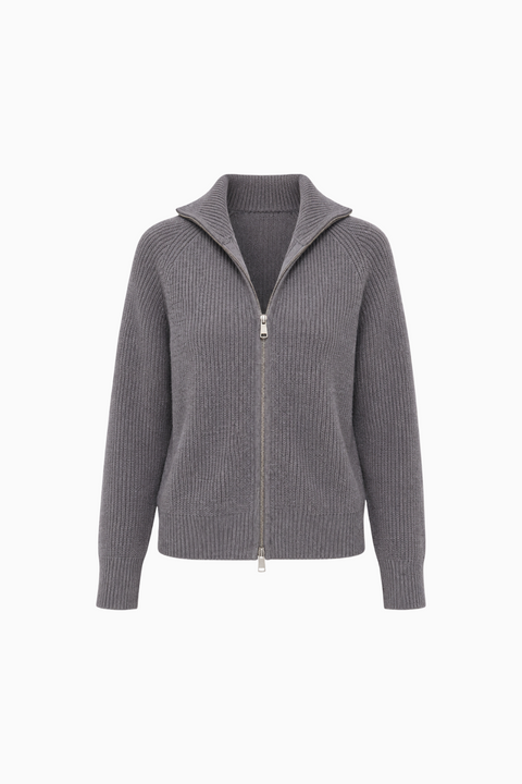 Cardigan antracite con maniche raglan e zip