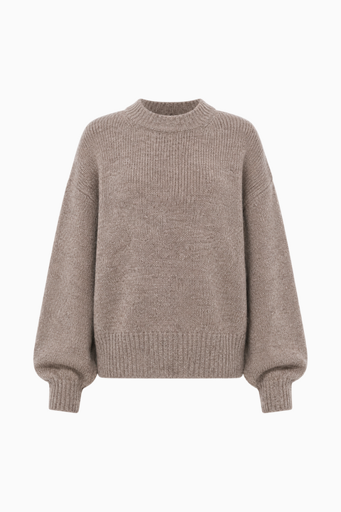 Taupe Balloon Sleeve Knit Sweater