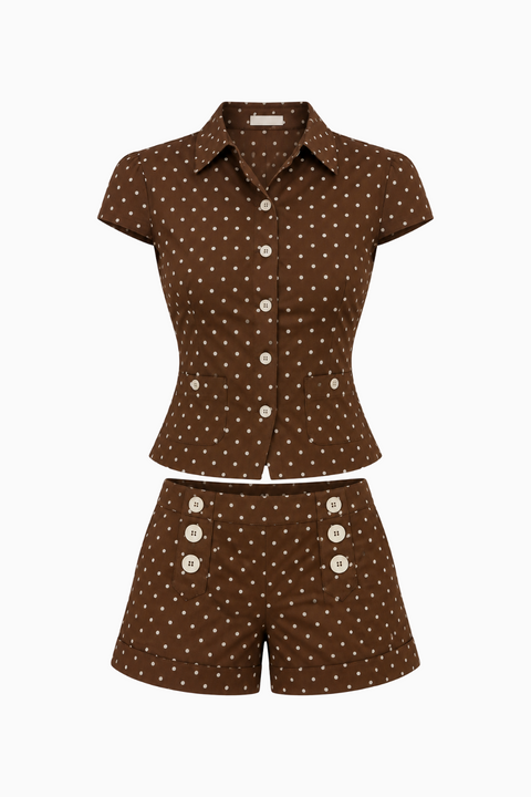 Retro Brown Polka Dot Matching Co-ord Set