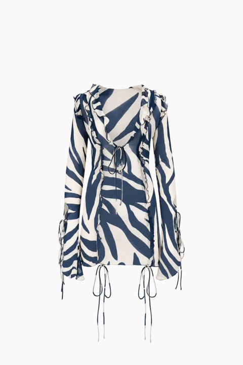 Sheer Zebra Print Ruffle Mini Dress