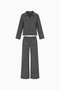 Striped Collared Long Sleeve and Wide Leg Pant Set