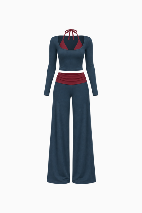 Contrast Waistband Flare Set