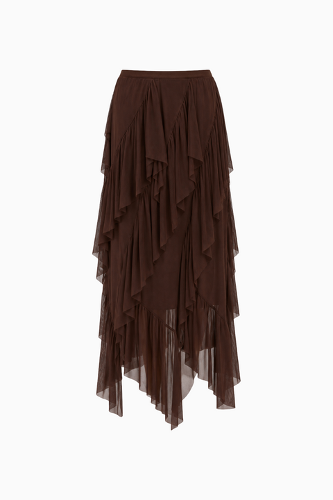 Asymmetrical Cascading Ruffle Long Skirt