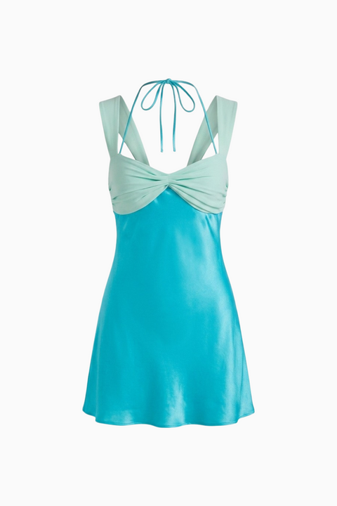 Zweifarbiges Mini-Kleid mit geraffter Brustpartie