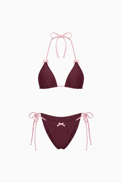 Bikini a stringhe bordeaux con fiocchi