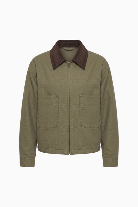 Veste de travail olive à col en velours côtelé