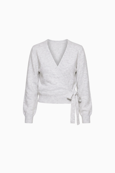 Pull cache-cœur en maille col V gris chiné