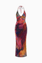 Abstraktes psychedelisches Mesh Neckholder Maxikleid