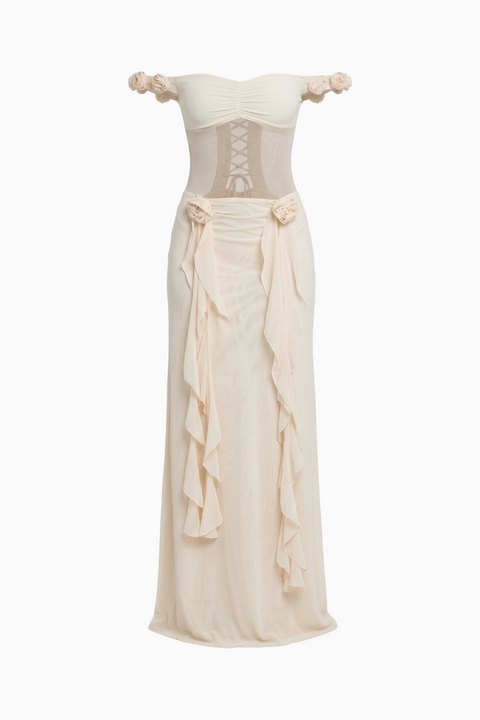 Robe longue fluide à motif floral ivoire