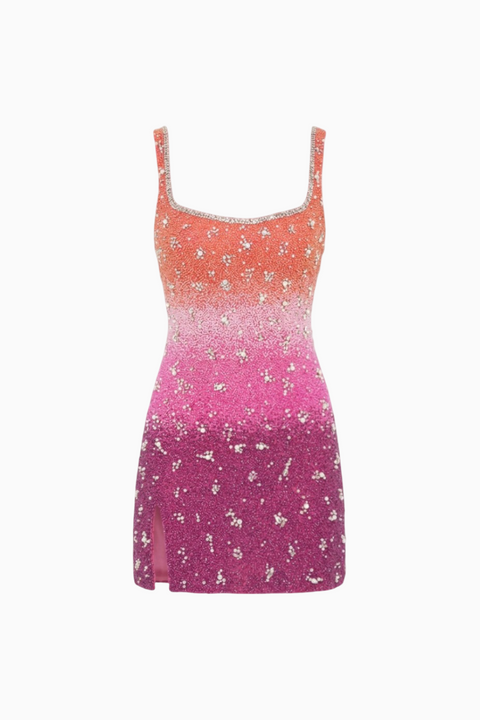 Abito corto rosa sfumato con paillettes