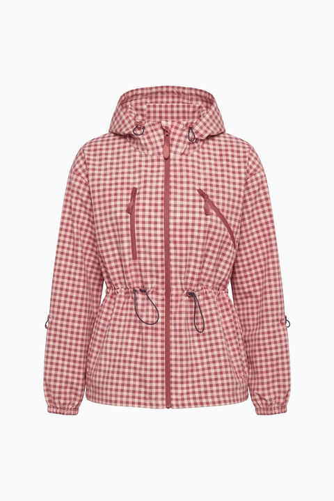 Giacca utility con cappuccio, zip e motivo a quadri Vichy