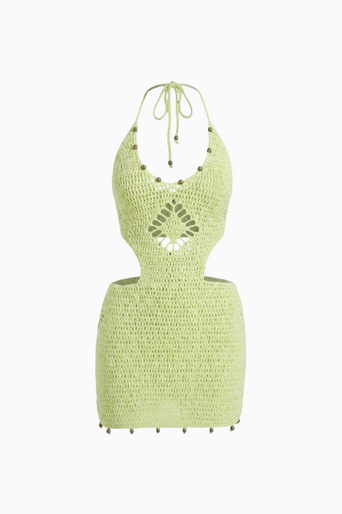 Mini-robe ajourée en crochet vert matcha
