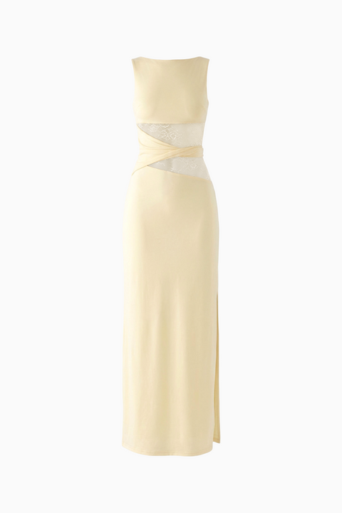 Robe longue colonne élégante crème