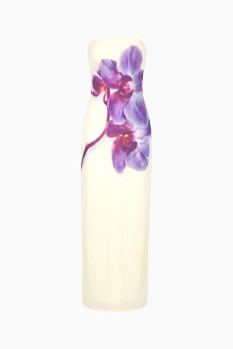 Robe longue bustier orchidée blanche