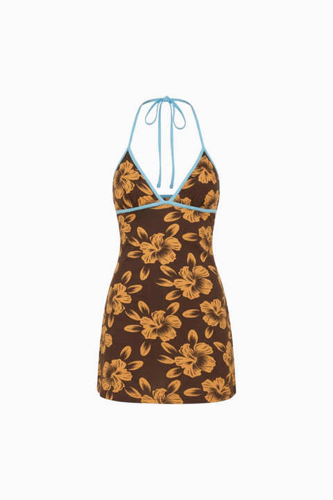 Robe courte de plage à col en V et imprimé floral