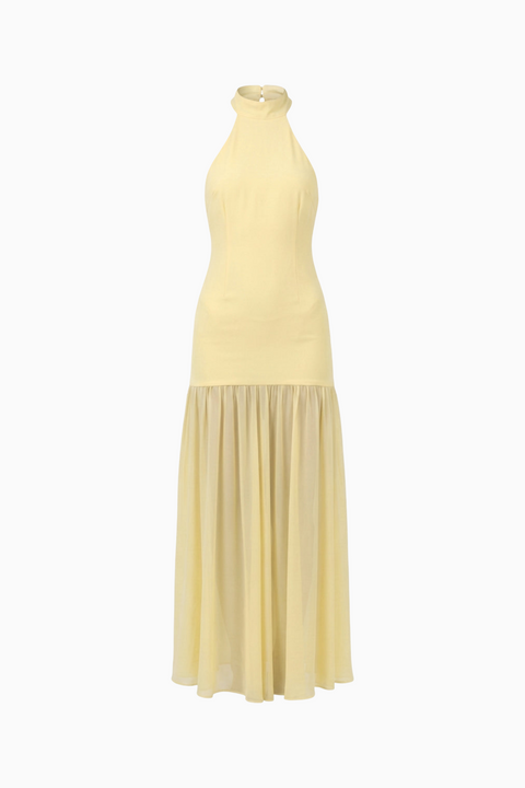 Gelbes Maxikleid mit Neckholder und offenem Rücken