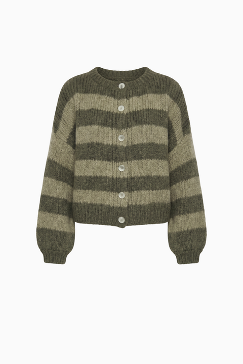 Chunky Two-Tone Striped Knit Cardigan