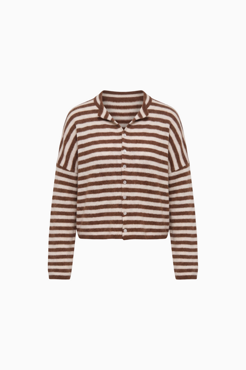 Brown Striped Knit Cardigan