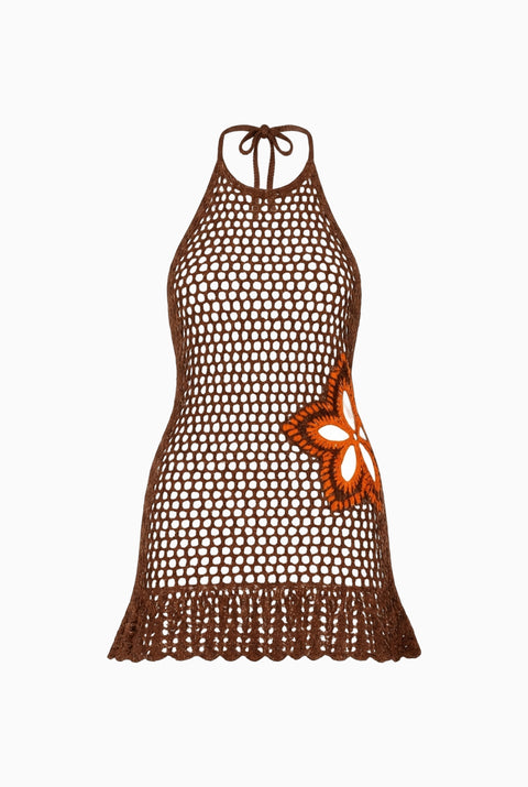 Mini-robe dos nu en crochet marron