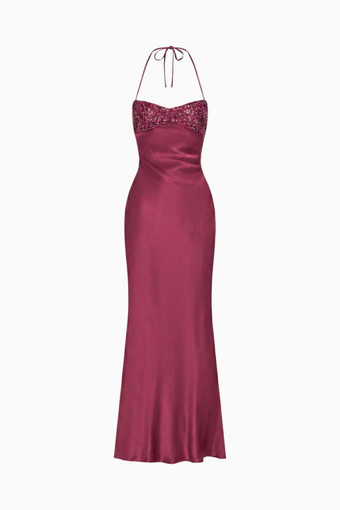 Robe longue fluide bordeaux