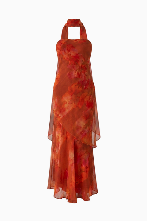 Maxikleid aus Satin in Burnt Orange