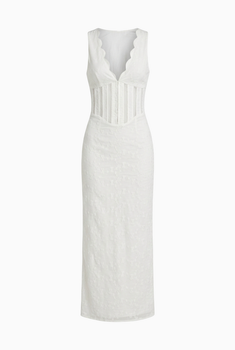 Robe longue corset structurée à décolleté plongeant blanc