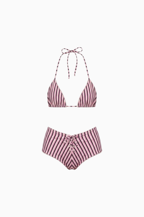 Bikini a righe con lacci, stile vintage