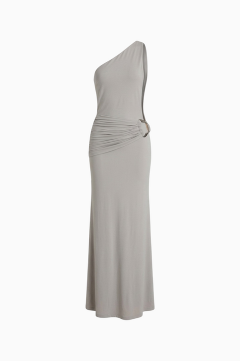 Graues One-Shoulder-Maxikleid mit Raffung
