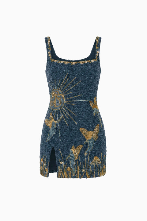 Miniabito blu navy con perline celestiali