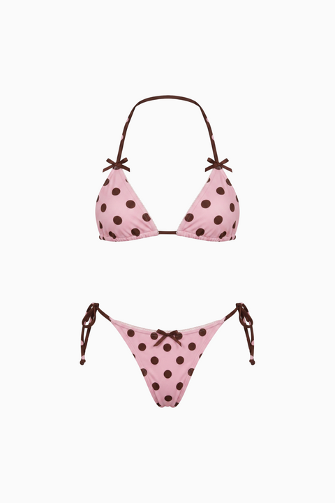 Bikini rosa e cioccolato con laccetti regolabili