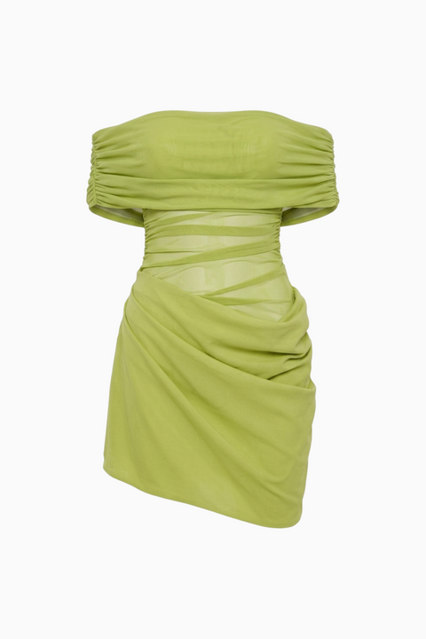 Robe courte froncée vert citron